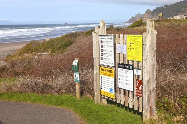 Signposts and warnings Oregon coast.