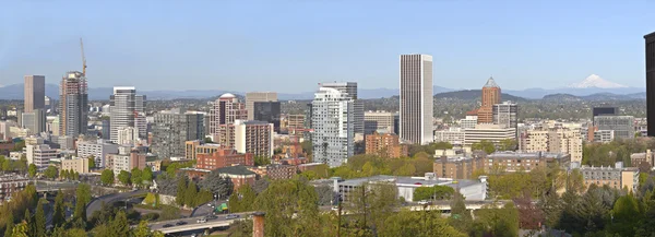 Portland city buildings panorama Oregon and Mt. Hood.