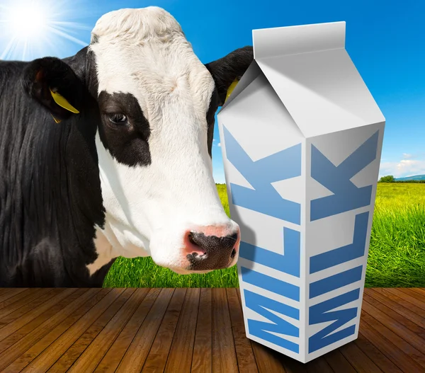 Milk Carton in Countryside with Cow