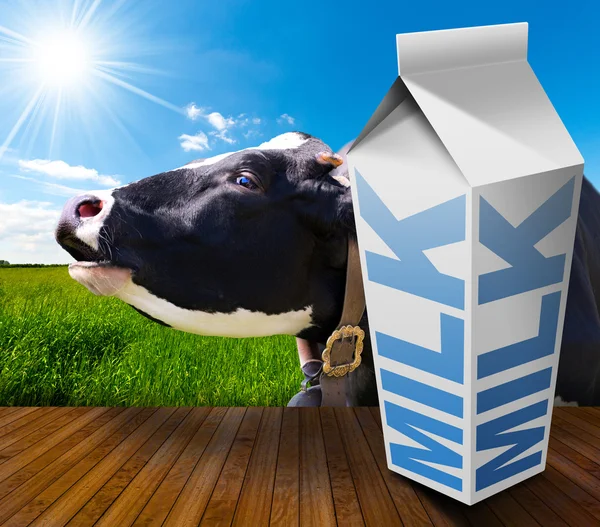 Milk Carton in Countryside with Cow