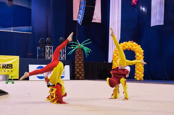 Children compete in international competitions on sport gymnastics \