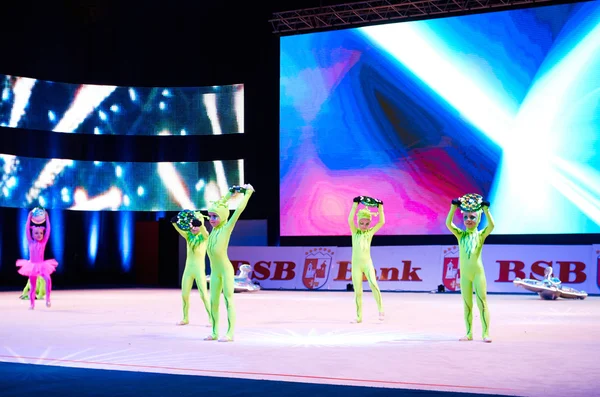 MINSK, BELARUS DECEMBER 05: unidentified gymnast from \' USiT\' participate with \'Children galaxy\'  in \'Baby Cup - BSB Bank\' children\'s competitions in gymnastics , 05 December 2015 in Minsk, Belarus.
