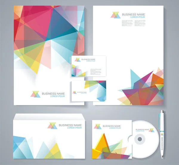 Corporate identity template with blue and green geometric elemen