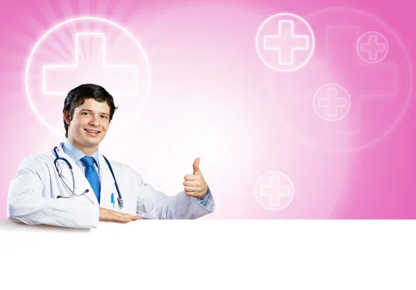 Doctor with banner