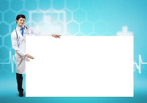Handsome Doctor with blank banner