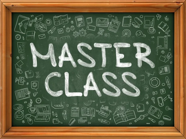 Master Class Concept. Green Chalkboard with Doodle Icons.