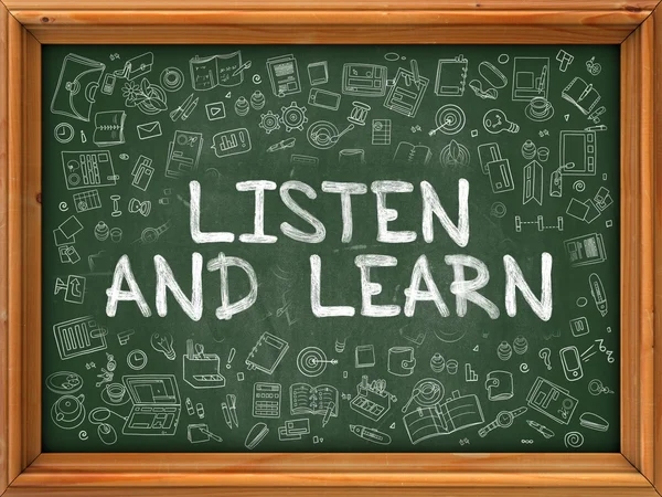 Listen And Learn - Hand Drawn on Green Chalkboard.