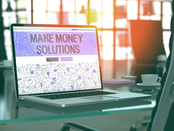 Make Money Solutions on Laptop in Modern Workplace Background.
