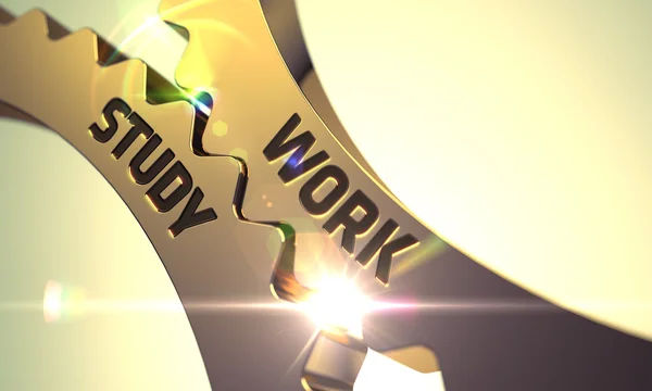 Work Study Concept. Golden Metallic Gears.