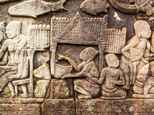 Ancient Stone Carving of Ancient Khmer LIfe Style