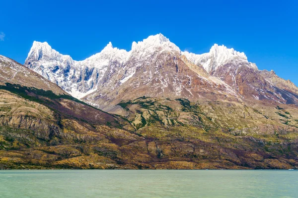 View of beautiful snow mountain and the Gray Lake