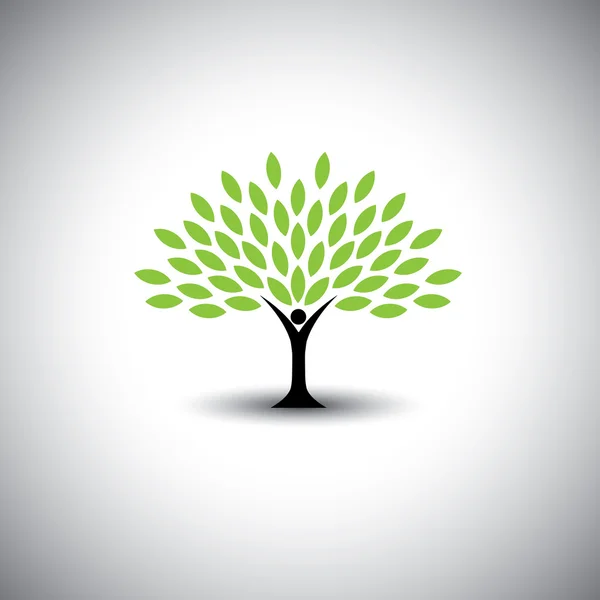 People embracing tree or nature - eco lifestyle concept vector