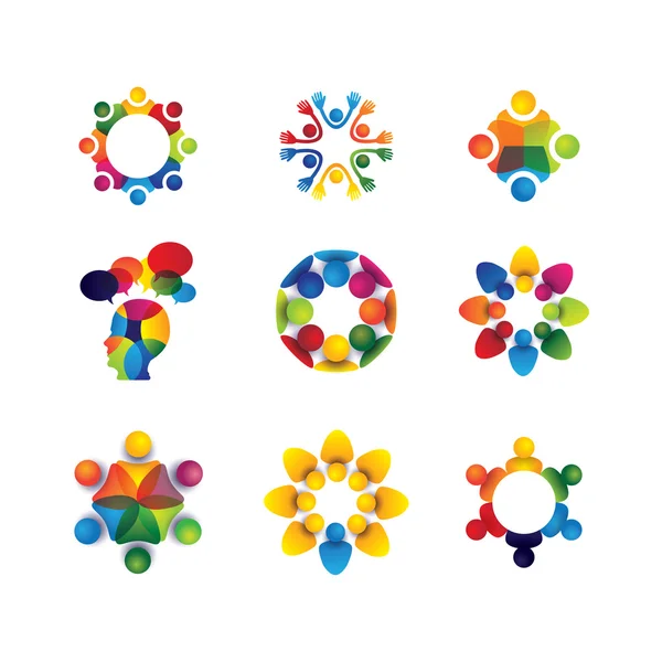 Collection of people icons in circle - vector concept unity, sol