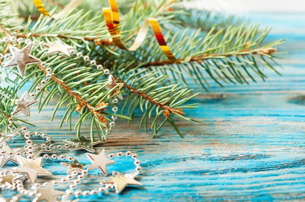 Silver decorations and fir branch