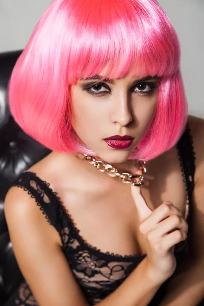 Beautiful model in pink wig