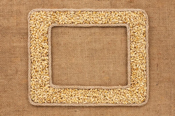 Two frame made of rope with barley grains on sackcloth