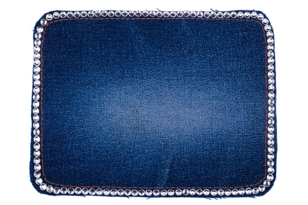 Frame is made from denim with white rhinestones, isolated