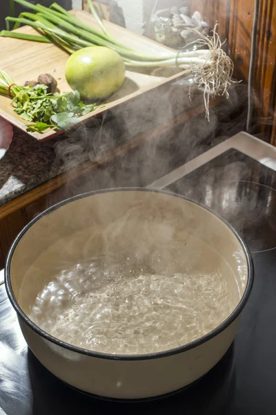 Boiling water in saucepan