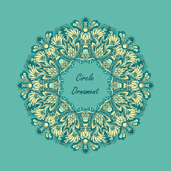 Circle ornament from doodle flowers on blue background