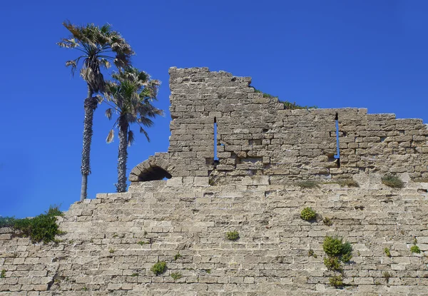 Ancient wall remaining in Caesarea, Israel