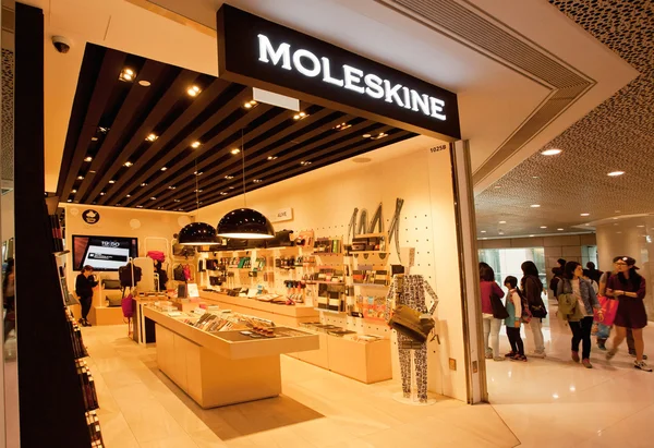 Entrance to Moleskine luxury shop with notebooks, diaries and sketchbooks