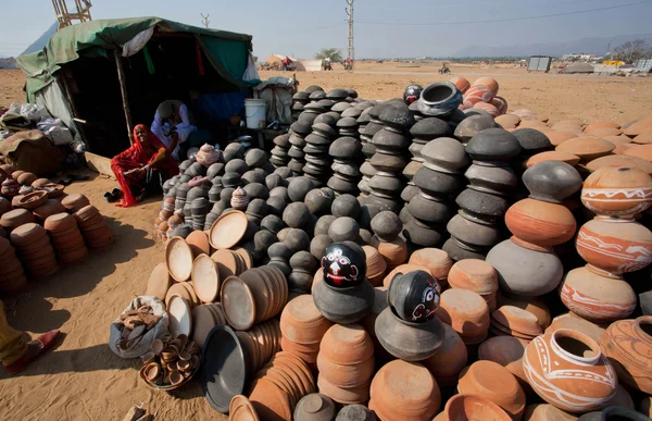 Pots for sale in desert village of indian craftsmen