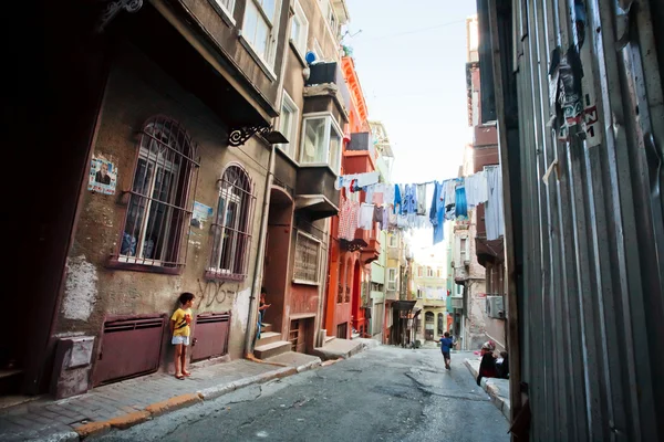 Poor people living area of Tarlabasi with grunge walls of old buildings in Istanbul