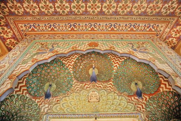 Patterns with peacocks on the beautiful painted walls, India