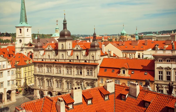 Rooftop view on beautiful city with Baroque style buildings of historical town of old Prague