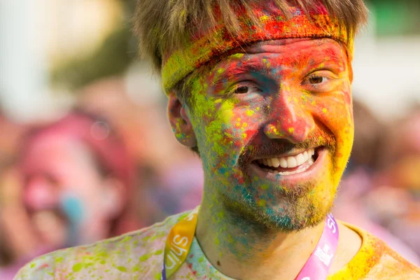 PRAGUE, CZECH REPUBLIC - MAY 30: Portrait of unidentified man at The Color Run on May 30, 2015 in Prague, Czech rep. The Color Run is a worldwide hosted fun race with about 12000 competitors in Prague