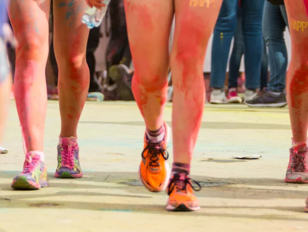 PRAGUE, CZECH REPUBLIC - MAY 30: Detail of legs of people on Color Run on May 30, 2015 in Prague, Czech rep. The Color Run is a worldwide hosted fun race with about 12000 competitors in Prague.