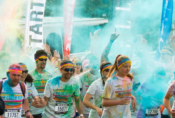 PRAGUE, CZECH REPUBLIC - MAY 30: People attend the Color Run on May 30, 2015 in Prague, Czech rep. The Color Run is a worldwide hosted fun race with about 12000 competitors in Prague.