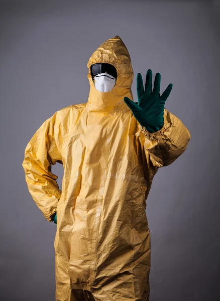 Laboratory man in chemical protective dress