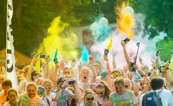 Prague, CZECH REPUBLIC - MAY 30, 2015: Prague color run 2015. People from all walks of life participated in the run of first year of Prague Color Run.