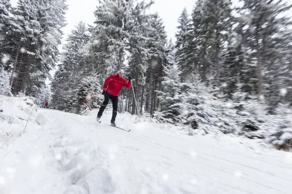 Cross-country skier in blur motion