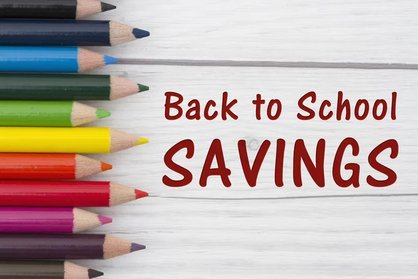 Pencil Crayons with text Back to School Savings