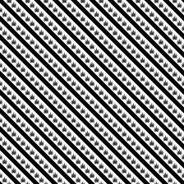 Black and White Marijuana Leaf and Stripes Pattern Repeat Backgr