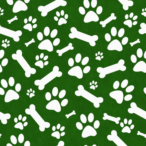 Green and White Dog Paw Prints and Bones Tile Pattern Repeat Bac