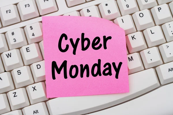 Online shopping on Cyber Monday, computer keyboard and sticky no