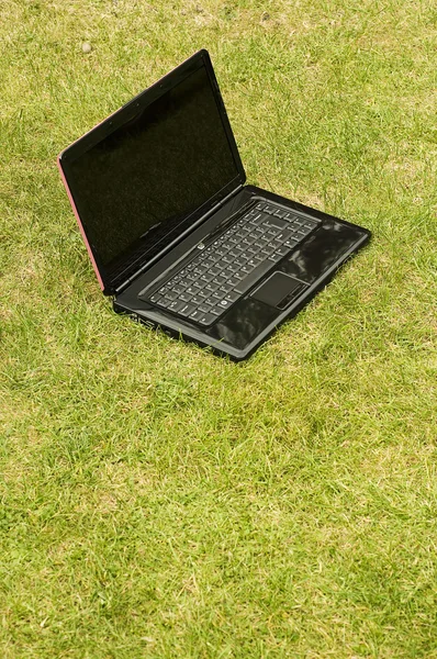 Open laptop computer outside