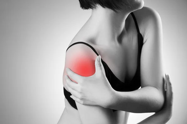 Woman with pain in shoulder. Pain in the human body