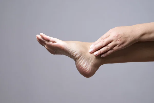 Pain in the foot. Massage of female feet