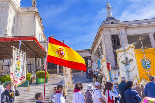 Banners Spanish Flag May Day Basilica of Lady of Rosary Fatima Portugal