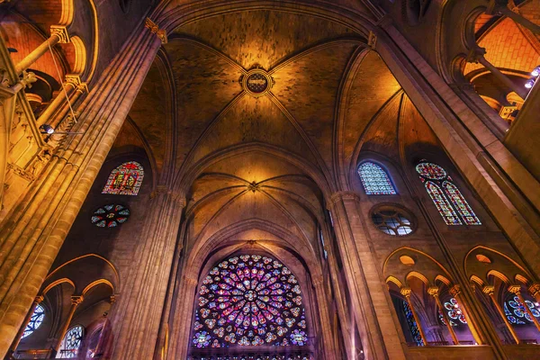 Interior Arches Stained Glass Notre Dame Cathedral Paris France