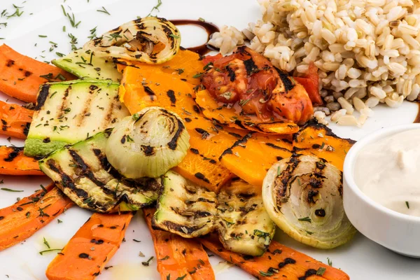 Grilled vegetables with rice - vegan dish