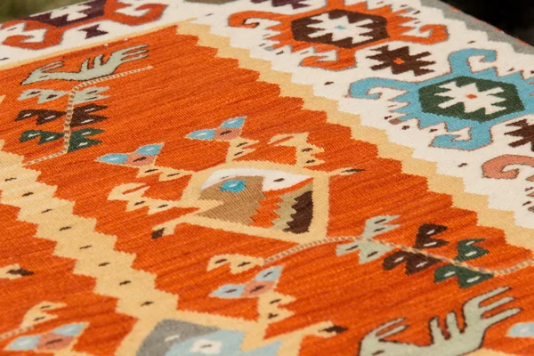 Picture of Bulgarian hand-made rag-carpets, different colors, detail
