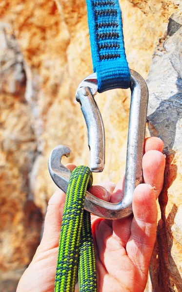 Climbers rope and quick-draws. Extreme sport concept
