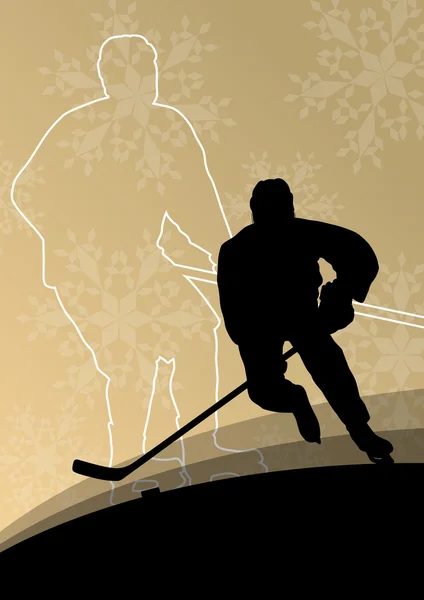 Active young men hockey players sport silhouettes in winter ice