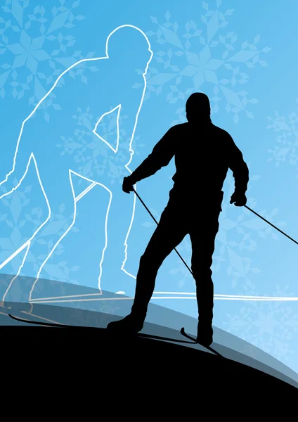 Active young men skiing sport silhouettes in winter ice and snow