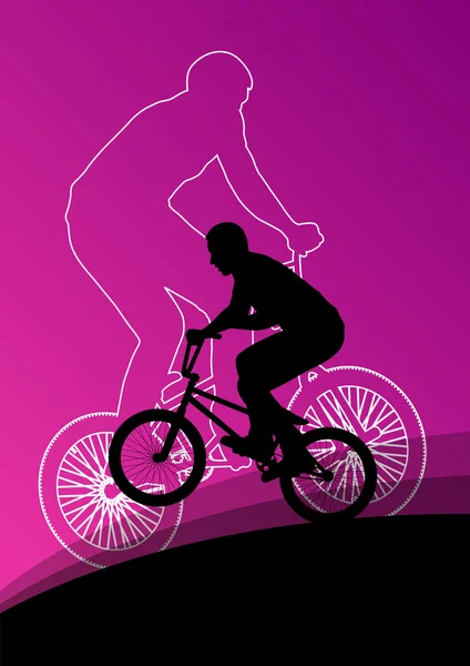 Extreme cyclists bicycle riders active children sport silhouette